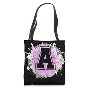 pink baseball letter a varsity alphabet initials names with tote bag