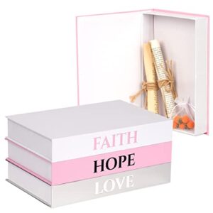 Faith Hope Love Stacked Books Decor - Set of 3, Storage Box for Entry Table - Decorative Stacked Books Decor