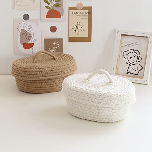 Pretty Comy Cotton Rope Storage Basket with Lid, Small Decorative Lid Storage Basket Containers for Organizing Keys, Makeup, Sundries