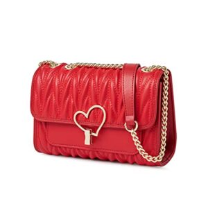 Women's Shoulder Bags Cow Leather Purses Crossbody Bags for Women Stylish Clutch Small Handbag with Chain Strap (Red)