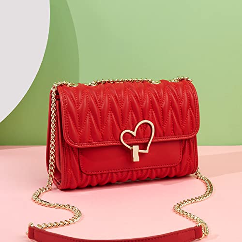 Women's Shoulder Bags Cow Leather Purses Crossbody Bags for Women Stylish Clutch Small Handbag with Chain Strap (Red)