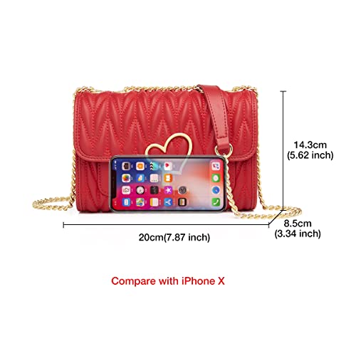 Women's Shoulder Bags Cow Leather Purses Crossbody Bags for Women Stylish Clutch Small Handbag with Chain Strap (Red)