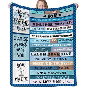 to my son blanket from mom ultra soft lightweight blanket with warm words cozy flannel blanket gifts for christmas father’s day birthday thanksgiving throw(51” x 59”)