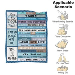 to My Son Blanket from Mom Ultra Soft Lightweight Blanket with Warm Words Cozy Flannel Blanket Gifts for Christmas Father's Day Birthday Thanksgiving Throw(51'' x 59'')