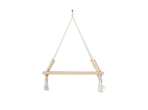 nd rongfeng wooden rope suspended floating shelf set of 2, wall rope rack for living room, bedroom, bathroom and kitchen, shelves in natural wood color