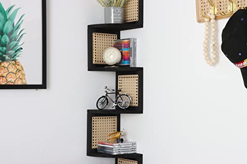 ND RongFeng Corner Shelf 4 Shelves for Wall Storage, Easy Assemble Floating Wall Shelf for Bedroom and Living Room (Black)