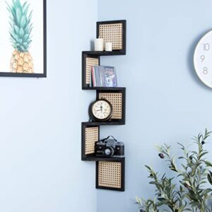 ND RongFeng Corner Shelf 4 Shelves for Wall Storage, Easy Assemble Floating Wall Shelf for Bedroom and Living Room (Black)