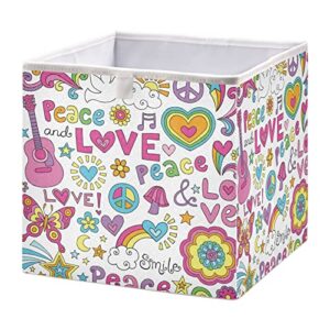 alaza peace sign love music mushroom flower rainbow storage bin organizer foldable basket for closet cabinet shelf office 15.75 x 10.63 x 6.96 inch