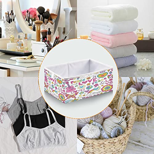 ALAZA Peace Sign Love Music Mushroom Flower Rainbow Storage Bin Organizer Foldable Basket for Closet Cabinet Shelf Office 15.75 x 10.63 x 6.96 Inch