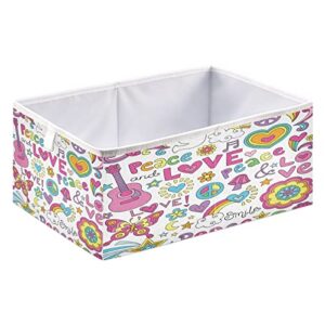 ALAZA Peace Sign Love Music Mushroom Flower Rainbow Storage Bin Organizer Foldable Basket for Closet Cabinet Shelf Office 15.75 x 10.63 x 6.96 Inch