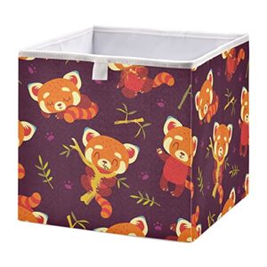 blueangle red panda cube storage bin, 11 x 11 x 11 in, large collapsible organizer storage basket for home décor（410）