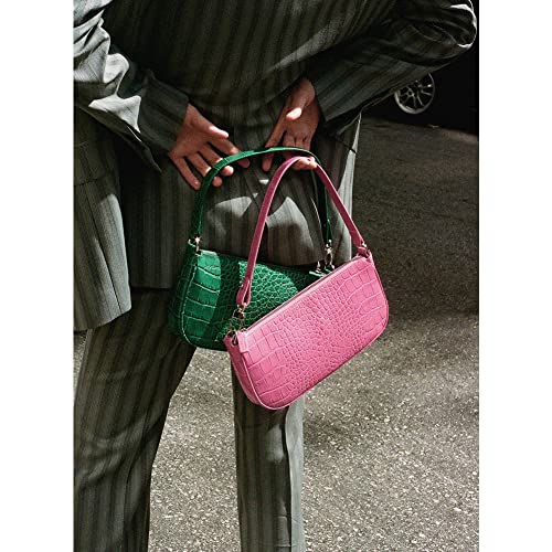 IBIZA VIBE Bag Crocodile Effect Retro Faux Leather Classic Clutch Shoulder Purse Handbag for Women, Pink