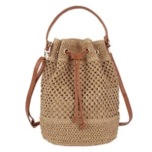 goclothod drawstring shoulder bag cotton crochet purse weave bucket handbag
