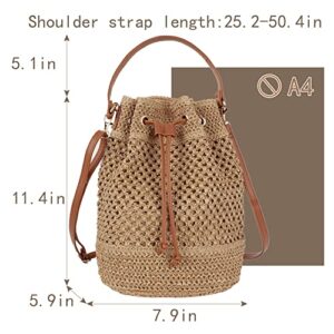 Goclothod Drawstring Shoulder Bag Cotton Crochet Purse Weave Bucket Handbag