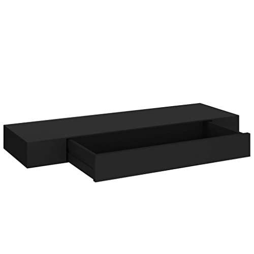 INLIFE Floating Wall Shelf with Drawer Wall Mounted Storage Shelf for Home,Bedroom,Office Wall Display Shlef for Books,Colleactables Black 31.5"x9.8"x3.1"(LxWxH)