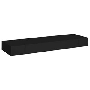 INLIFE Floating Wall Shelf with Drawer Wall Mounted Storage Shelf for Home,Bedroom,Office Wall Display Shlef for Books,Colleactables Black 31.5"x9.8"x3.1"(LxWxH)