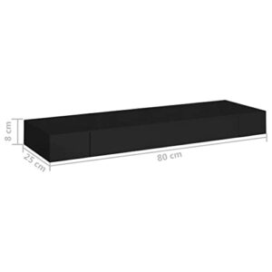 INLIFE Floating Wall Shelf with Drawer Wall Mounted Storage Shelf for Home,Bedroom,Office Wall Display Shlef for Books,Colleactables Black 31.5"x9.8"x3.1"(LxWxH)