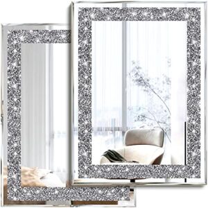 XIHACTY 2 Piece Wall Mirrors, Crush Diamond Mirrors Wall Decor, Silver Decorative Mirrors for Living Room Decor, Bedroom, Bathroom. (11”x15”)