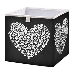alaza i love dog paw print 11 inch cube storage bin organizer foldable basket for closet cabinet shelf office