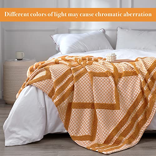 Amélie Home Tufted Woven Throw Blanket Bohemian Farmhouse Reversible Textured Geometric Rhombus Waffle Decorative Throw Blankets for Couch Sofa Bedroom Spring Indoor Outdoor(50'' x 60'', Burnt Orange)