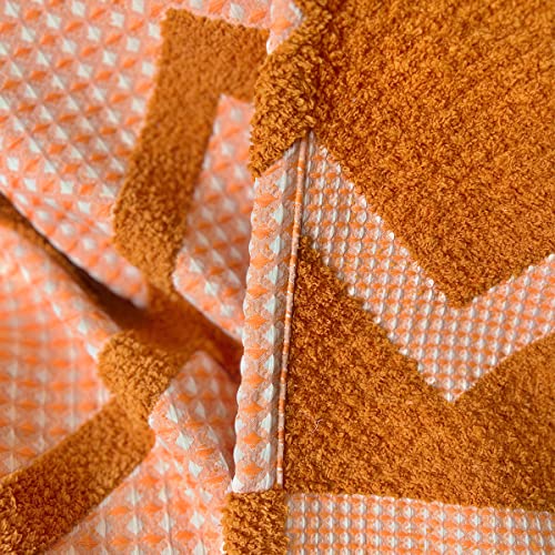 Amélie Home Tufted Woven Throw Blanket Bohemian Farmhouse Reversible Textured Geometric Rhombus Waffle Decorative Throw Blankets for Couch Sofa Bedroom Spring Indoor Outdoor(50'' x 60'', Burnt Orange)