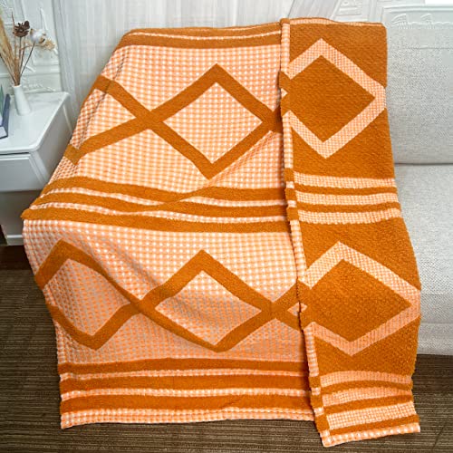 Amélie Home Tufted Woven Throw Blanket Bohemian Farmhouse Reversible Textured Geometric Rhombus Waffle Decorative Throw Blankets for Couch Sofa Bedroom Spring Indoor Outdoor(50'' x 60'', Burnt Orange)