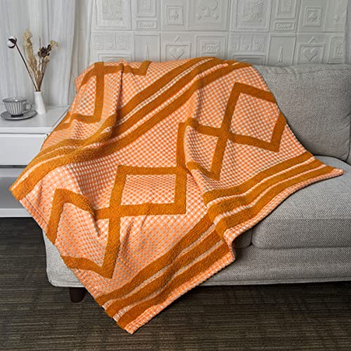 Amélie Home Tufted Woven Throw Blanket Bohemian Farmhouse Reversible Textured Geometric Rhombus Waffle Decorative Throw Blankets for Couch Sofa Bedroom Spring Indoor Outdoor(50'' x 60'', Burnt Orange)