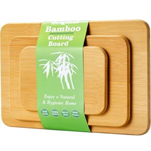 pipishell bamboo cutting board set of 3 – wood cutting board for kitchen chopping – for meat, cheese, and vegetables – butcher block serving tray, pibcb01