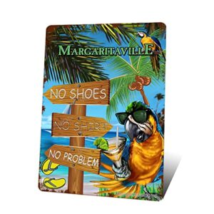 qicho tiki bar sign, margaritaville wall art, retro outdoor wall sign for home bar, no shoes no problem design, 12×8 inches metal sign, tropical colors