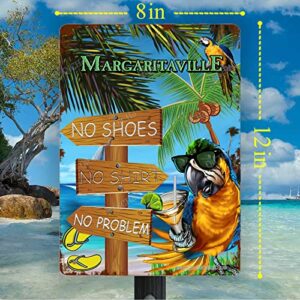 QiCHo Tiki Bar Sign, Margaritaville Wall Art, Retro Outdoor Wall Sign for Home Bar, No Shoes No Problem Design, 12x8 Inches Metal Sign, Tropical Colors