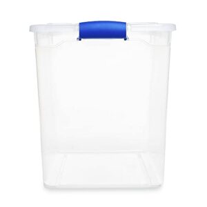 HOMZ Heavy Duty Modular Clear Plastic Stackable Storage Tote Containers with Latching and Locking Lids, 112 Quart Capacity, 8 Pack