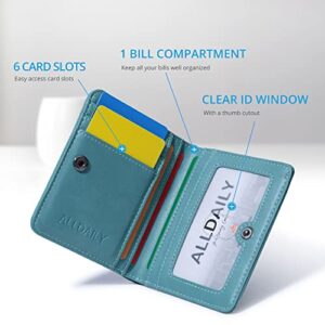 Alldaily Women's RFID Blocking Small Compact Bifold Pocket Wallet Ladies Mini Purse with ID Window (Purist Blue)