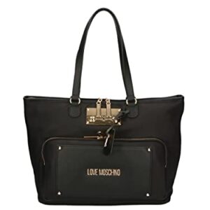 Love Moschino Women's Black Nylon Tote with Leather Trim