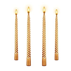 tall metallic spiral taper candles 10 inch/25cm, 4pcs tall unscented dripless candles with cotton wicks perfect for dinner, party, wedding decor,7hour burn time-3/4 base (4 spiral gold)