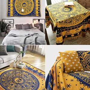 CUEERBOT Boho Throw Blanket,Hippie Room Decor Reversible Bohemian Cotton Blanket for Sofa Tapestry Carpet Bed Chair,Witchy Astrology Zodiac Celestial Constellation (Yellow, Small 51x71inch)