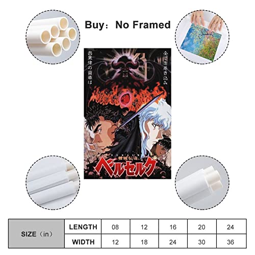 LIUBO Berserk Anime Poster For Room Aesthetic Poster Canvas Wall Art Room Aesthetic Posters 12x18inch(30x45cm)