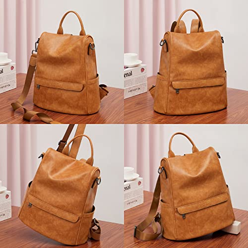 Cnoles Backpack Purse For Women PU Leather Large Designer Casual Fashion Travel Ladies College Shoulder Bags Brown