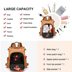 Cnoles Backpack Purse For Women PU Leather Large Designer Casual Fashion Travel Ladies College Shoulder Bags Brown