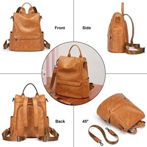 Cnoles Backpack Purse For Women PU Leather Large Designer Casual Fashion Travel Ladies College Shoulder Bags Brown