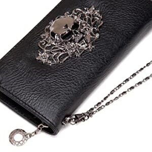 Ecohaso Skull Wallets for Women, Zip Around Goth Wallet Large Capacity Long Purse Credit Card Clutch Wristlet for Women (A-Black)