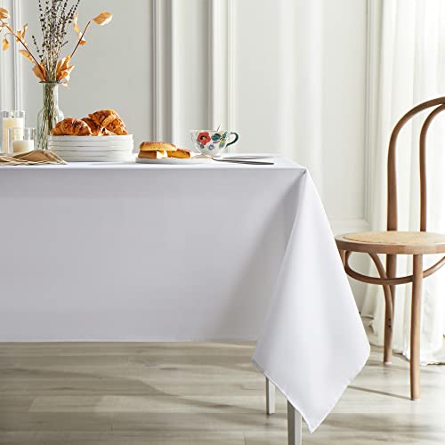 MYSKY HOME White Tablecloths for Rectangle Tables - 60 x 102 Inch Table Cloth Washable Fabric for 6 Foot Table Polyester Tablecloth Decor for Buffet Table, Parties, Holiday Dinner, Wedding