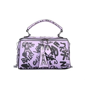 crossbody bags for women graffiti faux leather top-handle satchel handbags shoulder purse bag (purple)