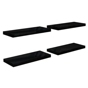 CHARMMA Floating Shelves Wall Mounted, Rustic Wood Wall Shelves for Bedroom, Bathroom, Living Room, Kitchen, Laundry Room Storage & Decoration, Set of 4 High Gloss Black 23.6"x9.3"x1.5" MDF