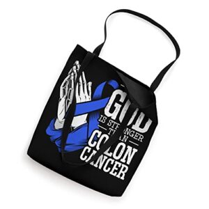 My God Is Stronger Than Colon Cancer Awareness Chrisitan Tote Bag