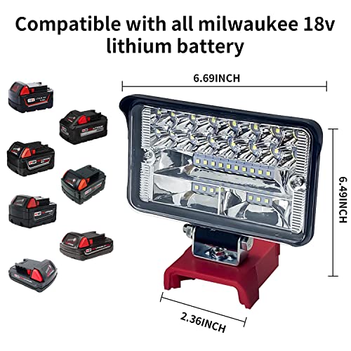 108W Super Bright Work Light Adjustable LED Cordless Work Light for Milwaukee, Compatible with Milwaukee 18V Lithium Batteries, 5400LM for Outdoor Camping Garage Construction Vehicle Lighting