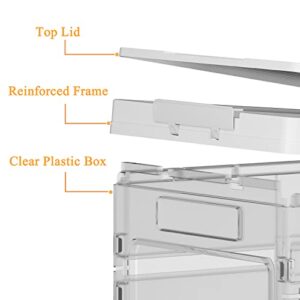 Wisdom Star 2 Pack Collapsible Storage Bins with Lids, Clear Plastic Foldable Storage Box, Stackable Storage Containers for Organizing, White