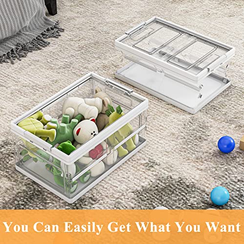 Wisdom Star 2 Pack Collapsible Storage Bins with Lids, Clear Plastic Foldable Storage Box, Stackable Storage Containers for Organizing, White