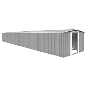 charmma outdoor garden storage shed with sliding doors and vents galvanized steel outdoor tool shed pool supplies organizer gray for patio, backyard, lawn 9’x32’x6′ (w x d x h)