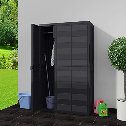 CHARMMA Garden Outdoor Storage Shed Cabinet Three Door Organizer with 4 Ventilated Adjustable Shelves Waterproof Tool Shed for Patio,Garden Lawn Care Equipment Pool,Black,38.2" x 15" x 67.3"