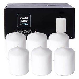 axiom – pack of 6 unscented pillar candles, long 65 hours burning time – 100% natural wax smokeless candles – perfect for weddings, parties and home décor (3.15 x 4_inches)